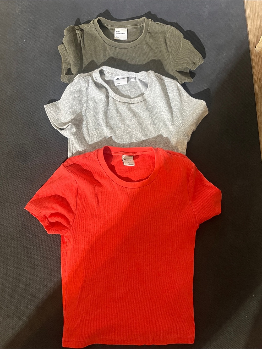 Three Atitzia homestretch in red (xs) heather chrome (xxs) green (xxs)